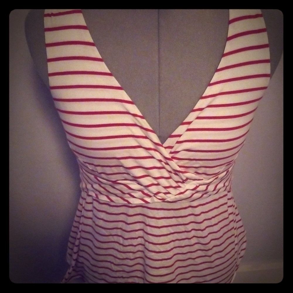 Low cut red and white striped tank